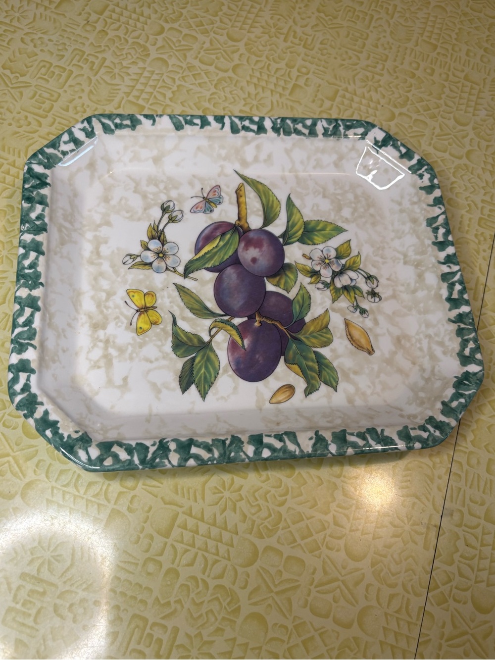 Vintage Decorative Platter with Purple Plum Motif